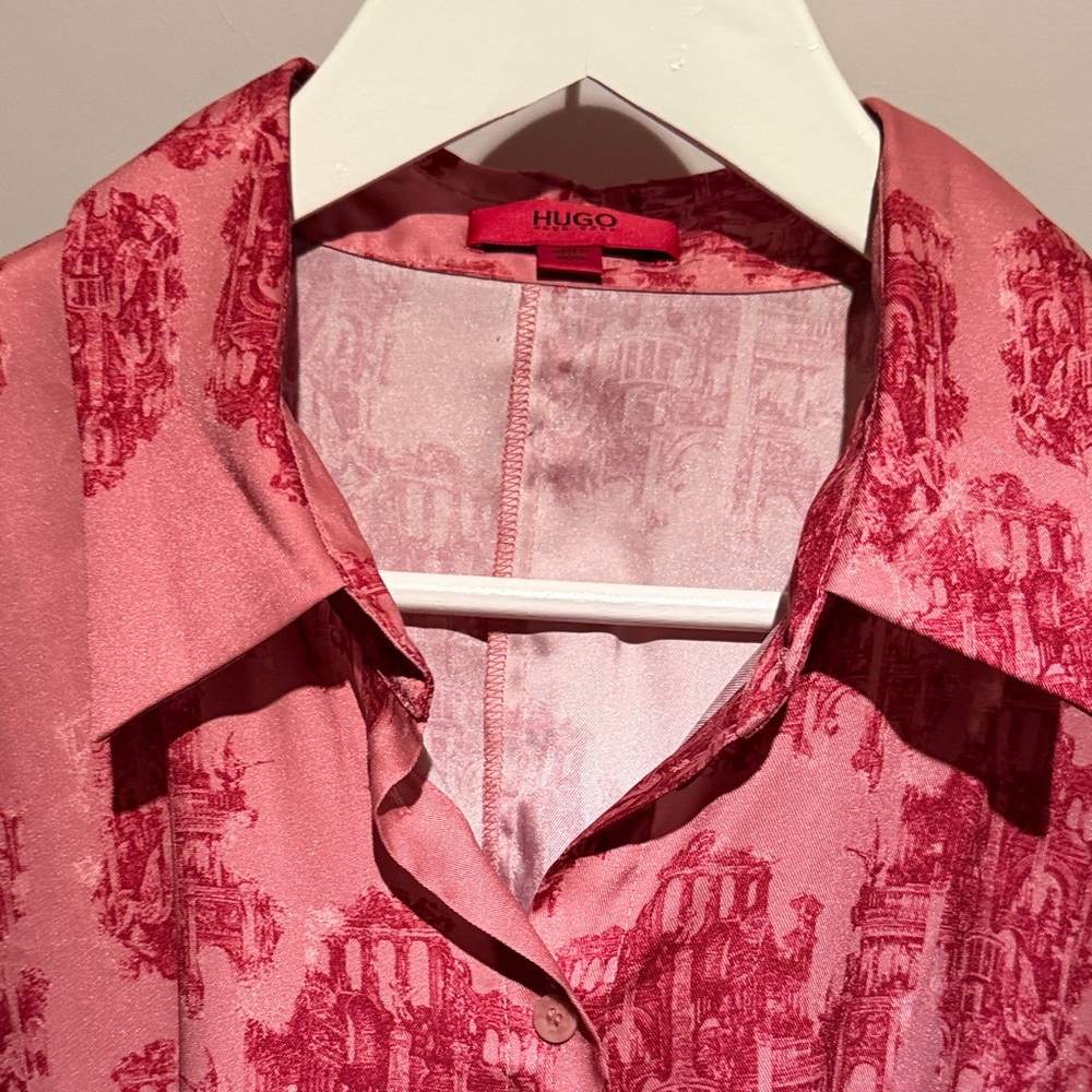 HUGO Red Patterned Button-Up Shirt - Picture 2 of 4